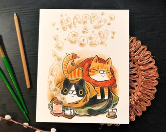 Happy & Cozy Cat Print