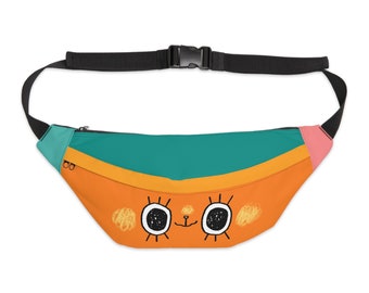 Hehe happy shy smiley Large Fanny Pack teal and orange