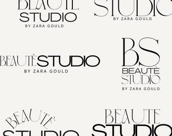 Puede incluir: Seis variaciones de un logotipo para un estudio de belleza llamado "Beauté Studio" de Zara Gould. El logotipo presenta diferentes estilos de fuente y arreglos del texto.