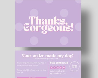 Retro Purple Thank You Card Template: Editable Small Business Insert (Canva)