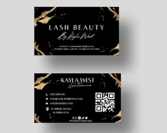 Black and Gold Foil Business Card Template: QR Code Design (Canva Editable)