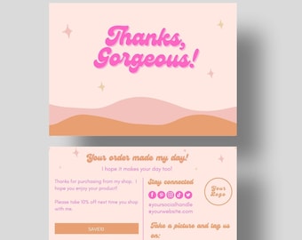 Retro Boho Thank You Card Template: Editable Peach Design (Canva)