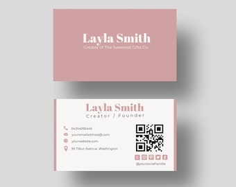 Modello di biglietto da visita minimalista rosa cipria: design Canva modificabile fai da te (download digitale)
