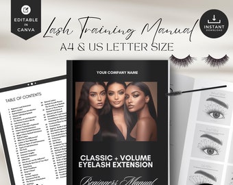 Lash Extension Training Manual: Classic & Volume (Canva Editable, Digital Download)