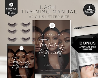 Lash extension training template, lash Extension Training Manual, lash training template,lash training book editable, lash aftercare, LTM-BW