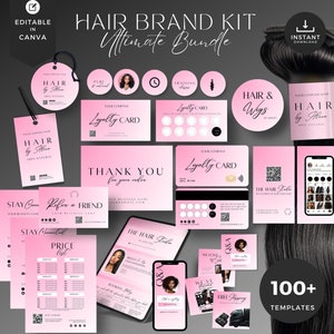 DIY Hair bundle tag template,thank you card,hair extension,wig,hair business packaging,hair aftercare,loyalty card,hair branding kit,WB-PW