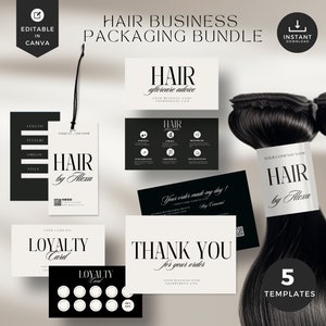 Modello di etichetta per fascio di capelli fai da te, biglietto di ringraziamento, attività di extension per capelli, etichetta per capelli, confezione per capelli, cura post-vendita dei capelli, fedeltà, HBU-CB
