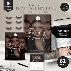 Lash extension training template, lash Extension Training Manual, lash training template,lash training book editable, lash aftercare, LTM-BW