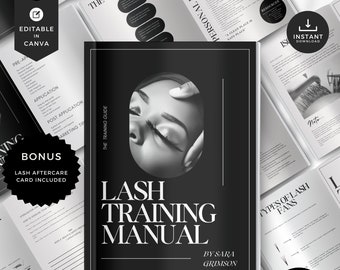 Lash extension training template, lash Extension Training Manual, lash training template,lash training book editable, lash aftercare, LTM-BW