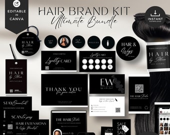 Hair Business Branding Kit Template, Hair Extension Packaging (Digital Download)