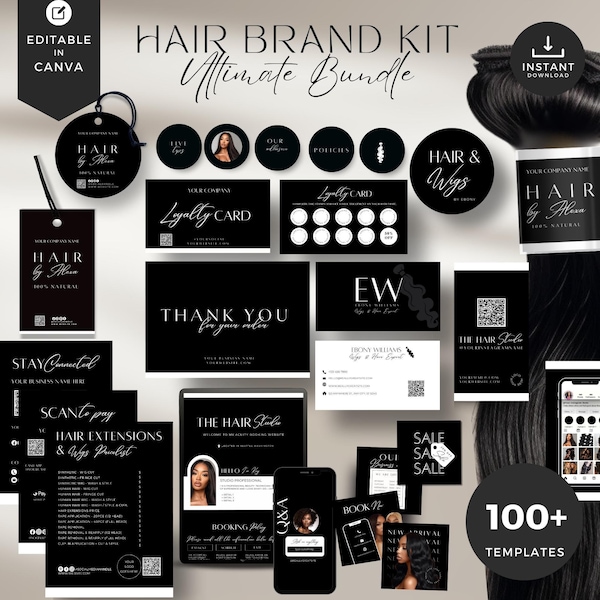 Hair Business Branding Kit Template, Hair Extension Packaging (Digital Download)