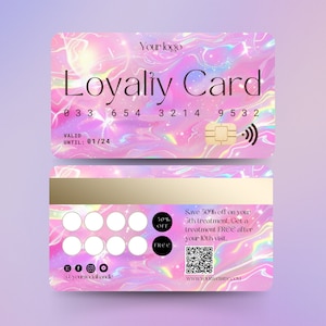 Plantilla de tarjeta de fidelidad Tarjeta de crédito, belleza, cabello, tecnología de pestañas, plantilla de sello, botox, salón de belleza, rosa, trenzas, uñas, mínimo, punzón de lealtad, LC-LI