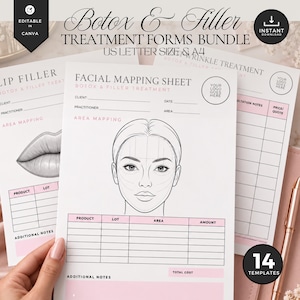 Botox Filler Pink Treatment Forms Bundle, Nurse Injector Medspa Client Records (Digital Download)