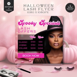 Ulotka Lash,Retro, Ulotka Halloweenowa,Wyprzedaż Halloweenowa, Ulotka Różowa, Dostępne terminy, Technik Lash, Straszne oferty specjalne, LF-RPB