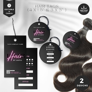 Modello di etichetta per fascio di capelli fai da te, biglietto di ringraziamento, attività di estensione dei capelli, etichetta per capelli, confezione per capelli, etichetta altalena circolare, neon nero, HS-PN