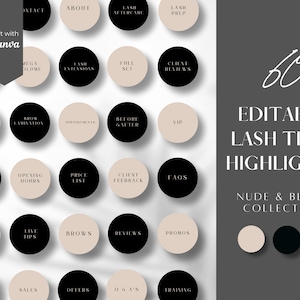 60 Editable Instagram Highlight Covers, Minimalist Highlight Covers, Neutral highlight icons for Lash Techs & Lash Artists, LTT-BNW-01