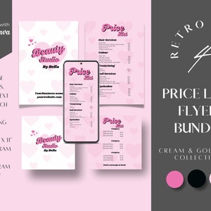 Beauty Price List Template, Pink Retro, Editable Price list, Canva Price list, Nail tech pricelist for Beauty, Hair, Nail, Lash tech, BB-RP