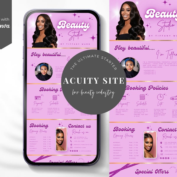 Retro Purple DIY Acuity Scheduling Template, Beauty, Acuity Website,Acuity Banners, Booking Site,Acuity Site Design, Edit in Canva, AC-PURW