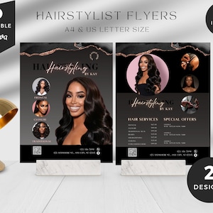 Hairstylist flyer, Wig braid flyers, Canva flyer template, Hair salon flyer, Lux black gold,  BB-BAG
