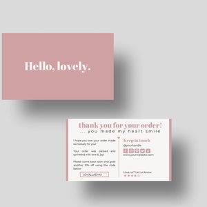 Hola preciosa, gracias por tu pedido, gracias por tu compra, plantilla de Canva para tarjeta de tamaño pequeño y moderno, color rosa rubor, DIY
