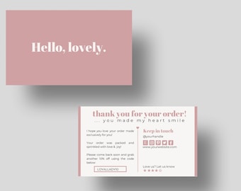 Blush Pink Thank You Card Template: Modern Small Business (Canva Editable, 3.5x2 inch)