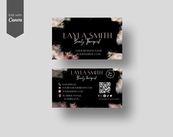 Black & Rose Gold Business Card Template: DIY Editable Design (Canva)