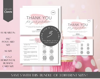Editable Cake Care Card Template: Thank You Cards, Serving & Cutting Guide (Digital Download)