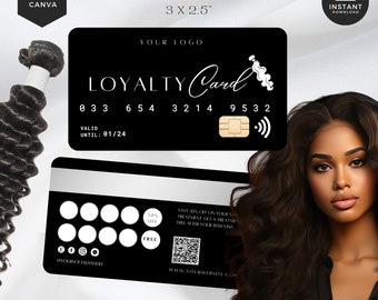 loyalty card hair extensions,hair,wig,braids, stamp template,beauty salon,credit card style,braids,nail,black silver.loyalty punch, WB-BW