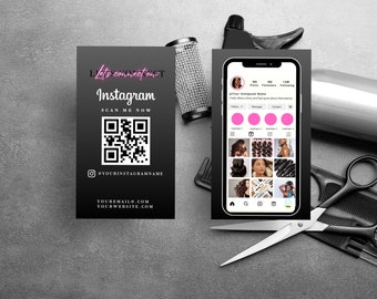 QR Code Business Card Template: Instagram Hair, Lash, Beauty (Canva Editable)