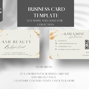 DIY Weiß und Gold Beauty Visitenkarte, bearbeitbare Visitenkarte Canva Template, Lash Visitenkarte, Moderne Visitenkarte, BB-WG