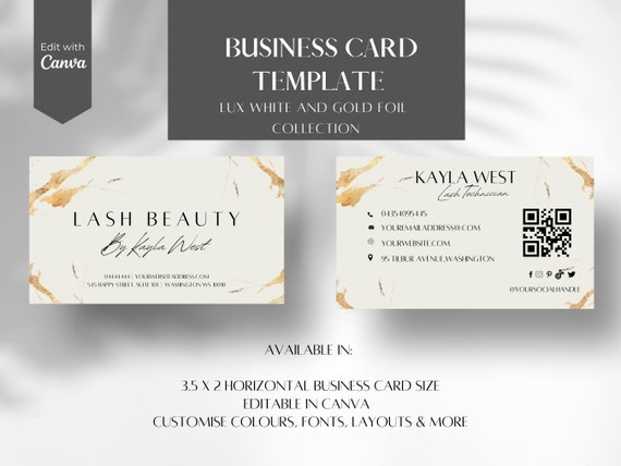 White and Gold Beauty Business Card Template: Lash Card (Canva Editable)