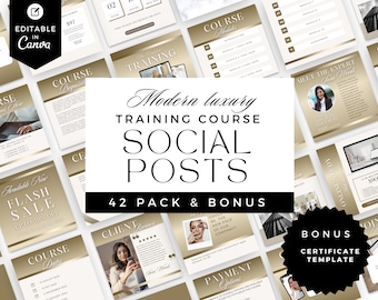 Beauty Course Gold Social Media Templates: Aesthetician Training (Canva Editable, Digital Download)