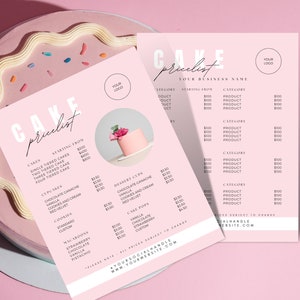 Canva Preisliste Bäckerei, Kuchen Preisliste, Rosa Preisliste, Bäckerei Menü Vorlage, Bäckerei Preisliste, bearbeitbare Preisliste Vorlage CC-PWS