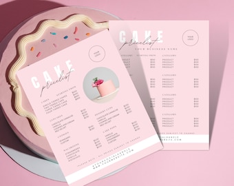 Bakery Cake Price List Template: Pink Editable Canva Design (A4/8.5x11&quot;)