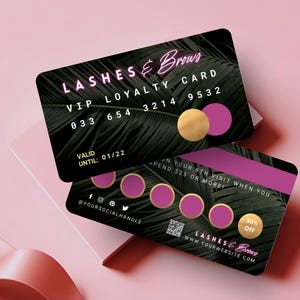 Tarjeta de fidelización DIY, plantilla de tarjeta de crédito, tarjeta de presentación digital editable para esteticista, tarjeta de fidelización personalizada, neón tropical, AES-PNK