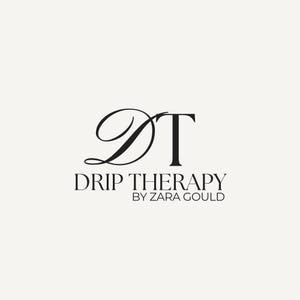 May include: Black and white logo for Drip Therapy by Zara Gould. The logo features a stylized "DT" with a decorative flourish.
