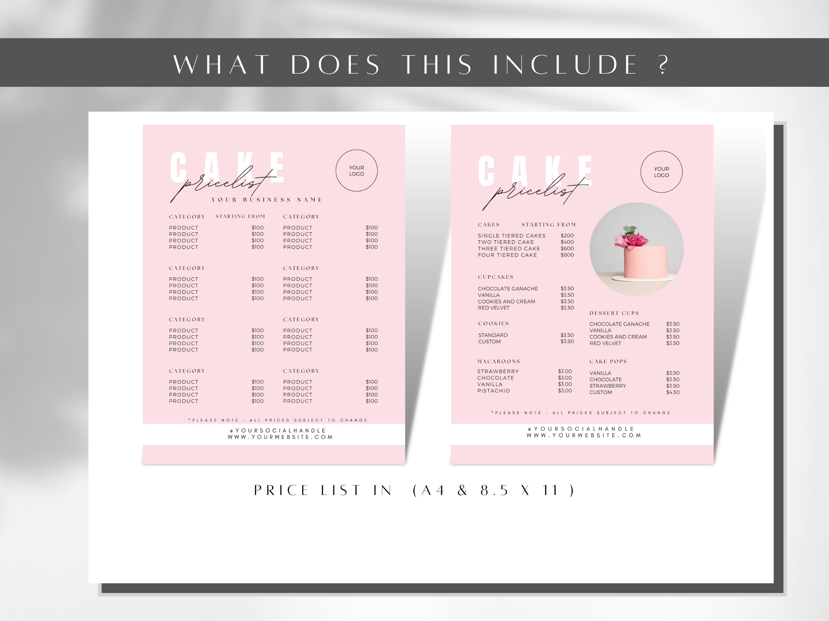 Bakery Cake Price List Template: Pink Editable Canva Design (a4/8.5x11 ...