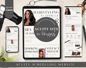 Cream & Black Acuity Scheduling Template: Hairstylist Website Banners (Canva, Digital Download)
