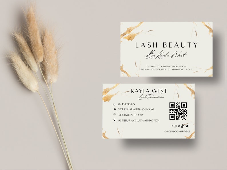 White and Gold Beauty Business Card Template: Lash Card (Canva Editable) image 4