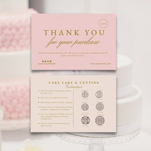 6x4, modèle de carte de soin de gâteau modifiable, cartes de remerciement, carte de soin de gâteau, guide de service de gâteau, guide de coupe de gâteau, CC-PW