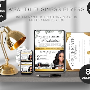 Wealth Building Flyer, Wealth Masterclass Flyer, Money, Growth,Abundance flyer Template,Hair Lash Beauty Class Flyer,Premade Business Flyer