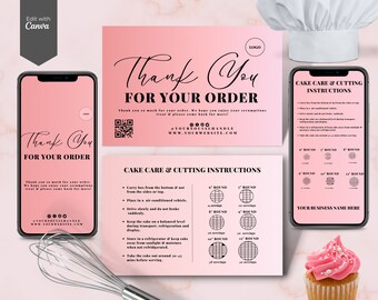 Editable Cake Care Card Template: Thank You Card, Serving Guide (Digital Download)