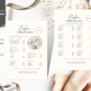 Kuchenpreisliste, minimale Preisliste, Bäckereimenüvorlage, Bäckereipreisliste, bearbeitbare Preislistenvorlage, CC-CB