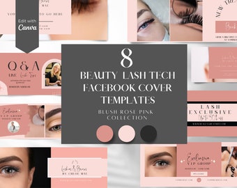 Lash Tech Facebook Cover Templates: Pink Beautician Banner (Canva Editable)