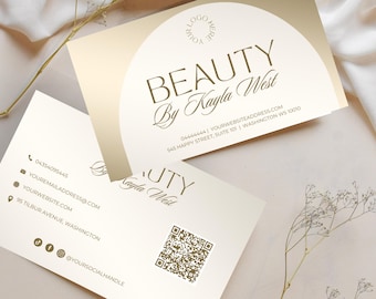 Gold Luxury Beauty Business Card with QR Code (Canva Template)