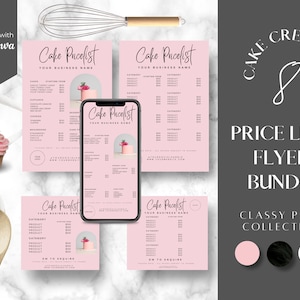 Kuchen Preisliste, Bäckerei Menü Vorlage, Bäckerei Preisliste, Kuchen Social Media Flyer, rosa Kuchen Preisliste, CC-PB