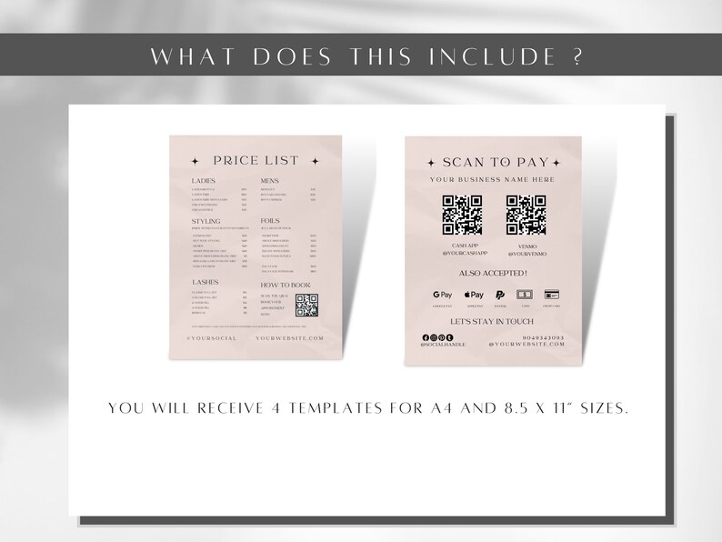 Boho Beauty Salon Price List Template: Scan to Pay (canva Editable, A4 ...