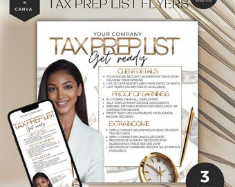 Tax Prep Flyer Template für Instagram, Canva Editable, Weiß gold, TFP-WG