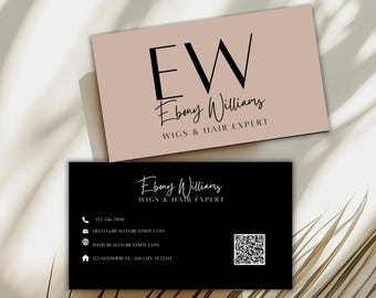 Tarjeta de presentación para pelucas: código QR, edición personalizada en Canva (plantilla digital)