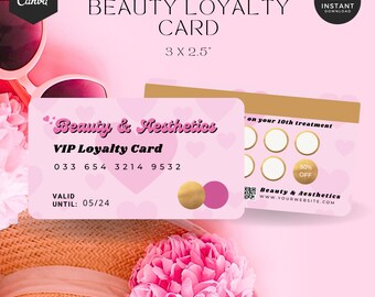 Pink Retro Business Loyalty Card: Beauty & Aesthetics (Canva Template)